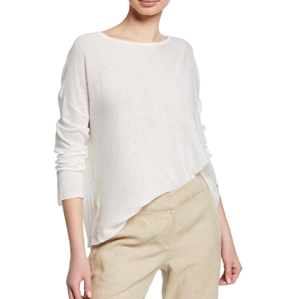 Eileen Fisher LINEN COTTON BATEAU NECK BOX-TOP